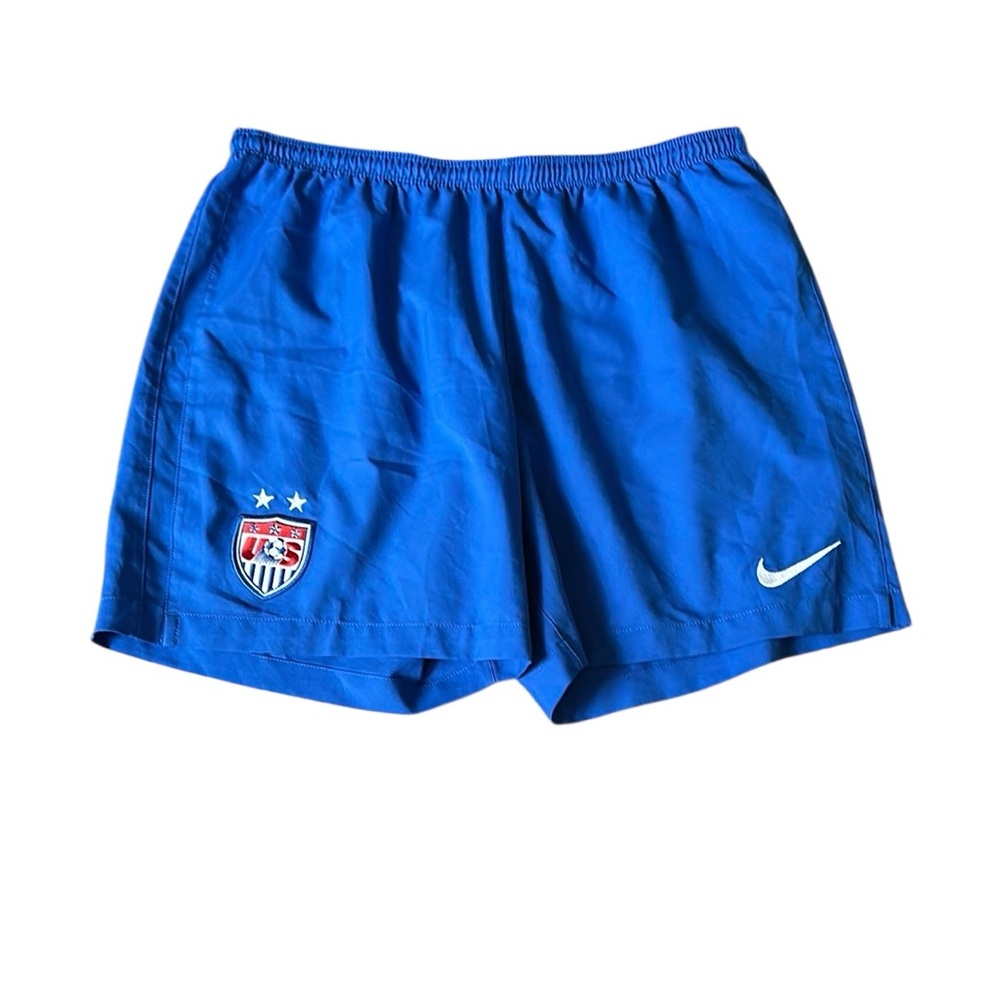 Nike Women's Royal Blue Athletic Shorts with White Swoosh and Crest